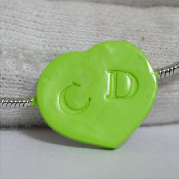 CHRISTIAN DIOR Green Heart Logo CD Silver Bracelet - Picture 2 of 12